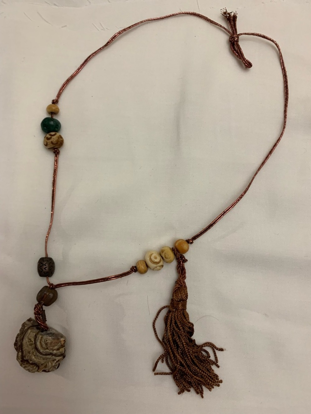 Boho Festival Tassel Necklace with Earth-Tone Beads - Brown